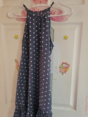 SHEIN Navy Blue Polka Dot Ruffle Hem Maxi Dress for Girls